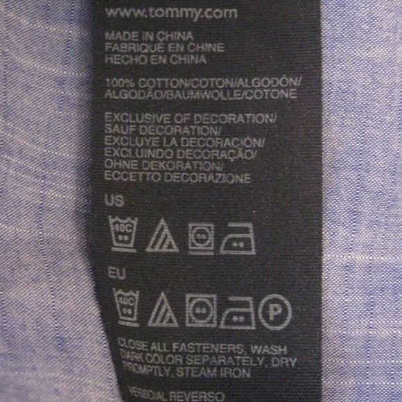 Tommy Hilfiger Blue Chambray Roll Tab Sleeve Casual Shirt - Picture 12 of 13